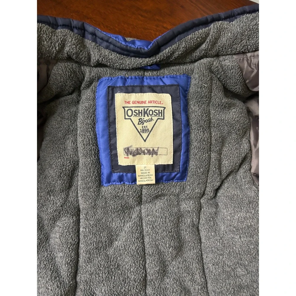OshKosh Bgosh Boys Blue Colorblock Fleece Lined Hooded Puffer Winter Jacket 2T
